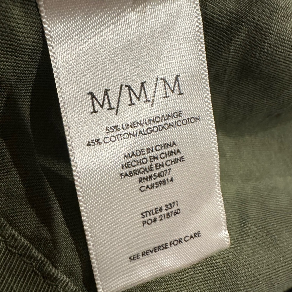 CAbi utility jacket moss/army green linen blend sequin bird/star patches Size M - Picture 11 of 12